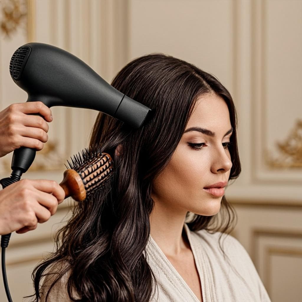 Blow-dry finish on freshly washed hair.